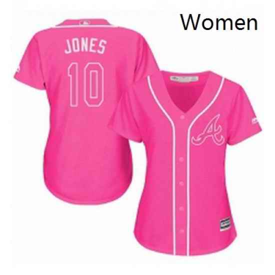 Womens Majestic Atlanta Braves 10 Chipper Jones Replica Pink Fashion Cool Base MLB Jersey